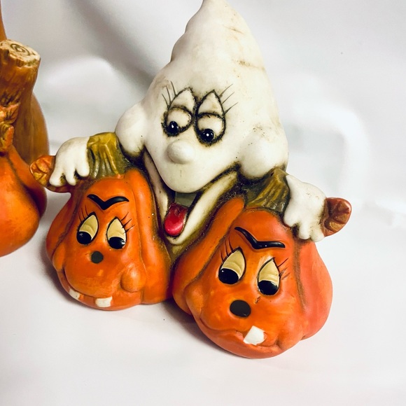 Vintage Ceramic Halloween Haunted Tree Jack-O-Lantern Ghost Candle Holders - Picture 3 of 5